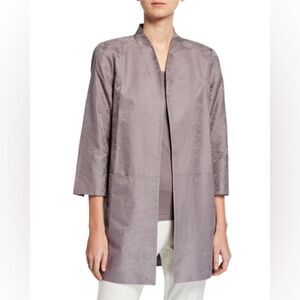 Eileen fisher Marble Satin Jacquard Open-Front 3/4-Sleeve Jacket f05